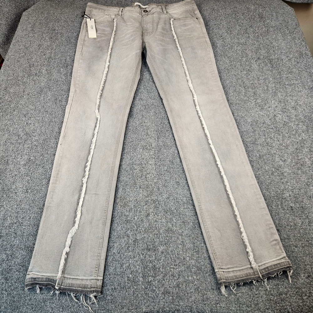 KDNK Mens Grey Raw Edge Seam Distressed Slim Fit Jeans KND4554 Size 40 NWT